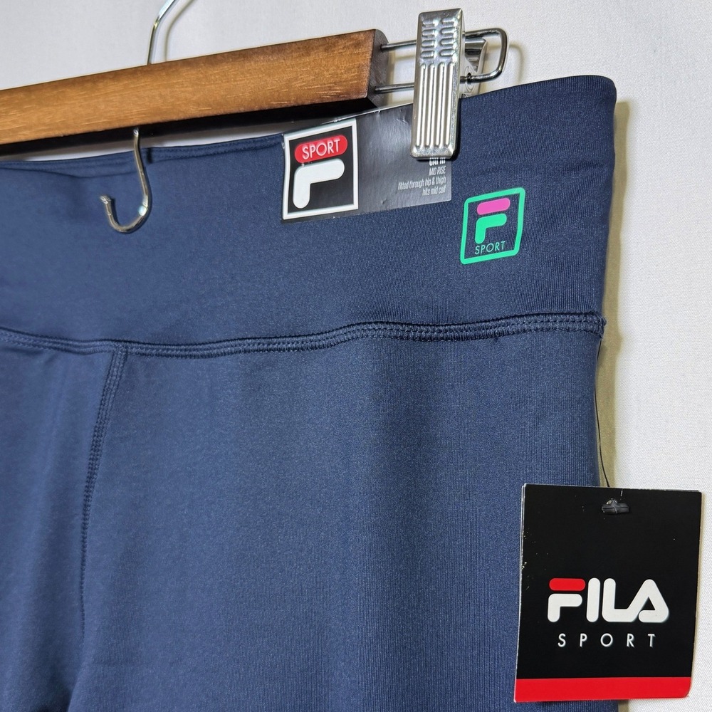 Fila Sport Womens Navy Blue Capri Leggings Mesh Geometric Insets Size L NWT